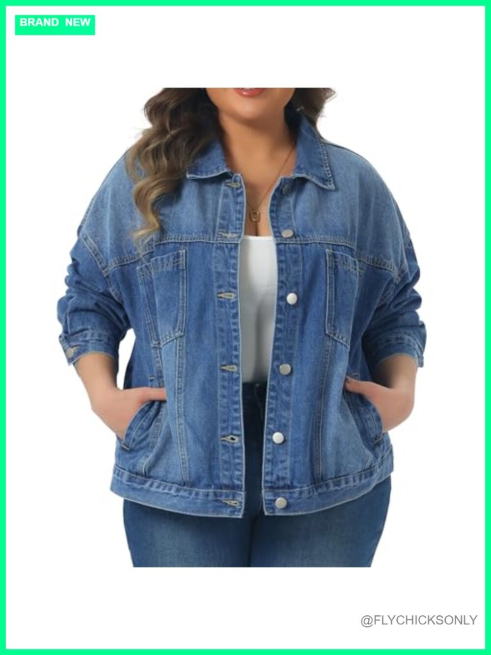 Plus Size Button Down Denim Jacket Collared Long Sleeve Oversized Fit